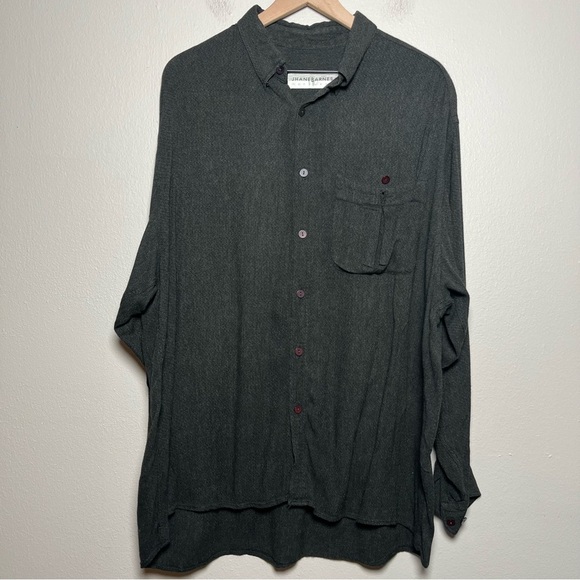 Jhane‎ Barnes Menswear Men Button Down Shirt XL Silk Cotton Gray Black - Picture 1 of 8
